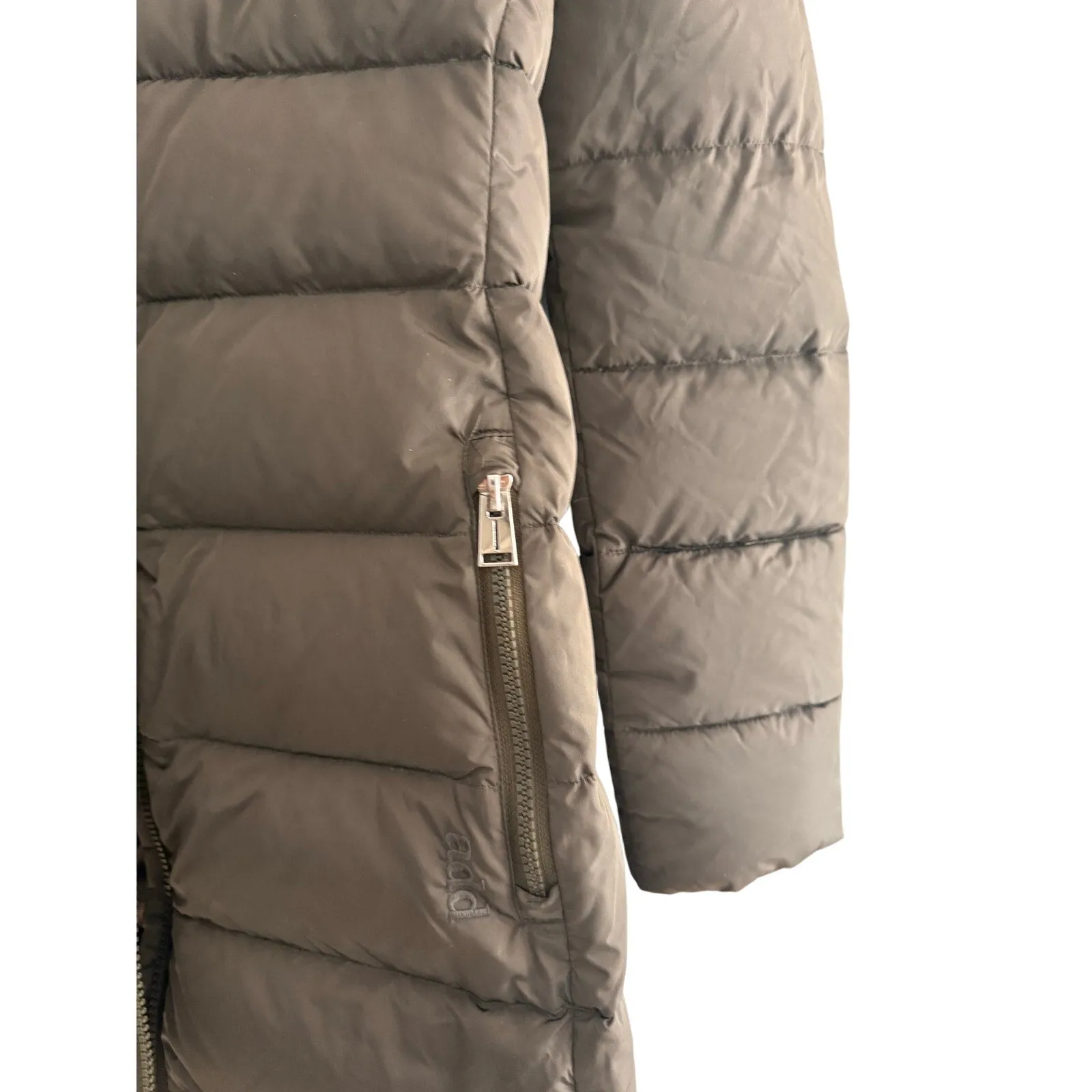 Add Down Green Filled Puffer Coat With Fur Trimmed Hood Size 8
