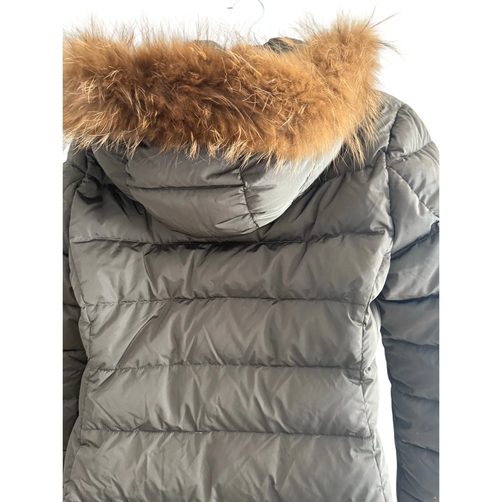 Add Down Green Filled Puffer Coat With Fur Trimmed Hood Size 8