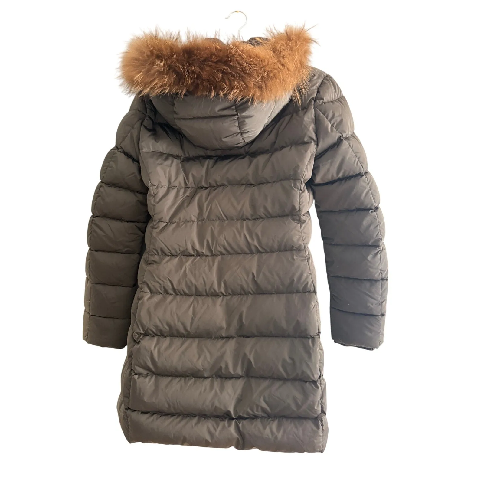 Add Down Green Filled Puffer Coat With Fur Trimmed Hood Size 8