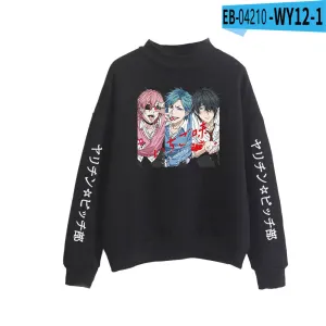 Anime Yarichin Bitch Club Long Sleeve Turtleneck Sweatshirt Tracksuit Sport Casual Oversized Pullover