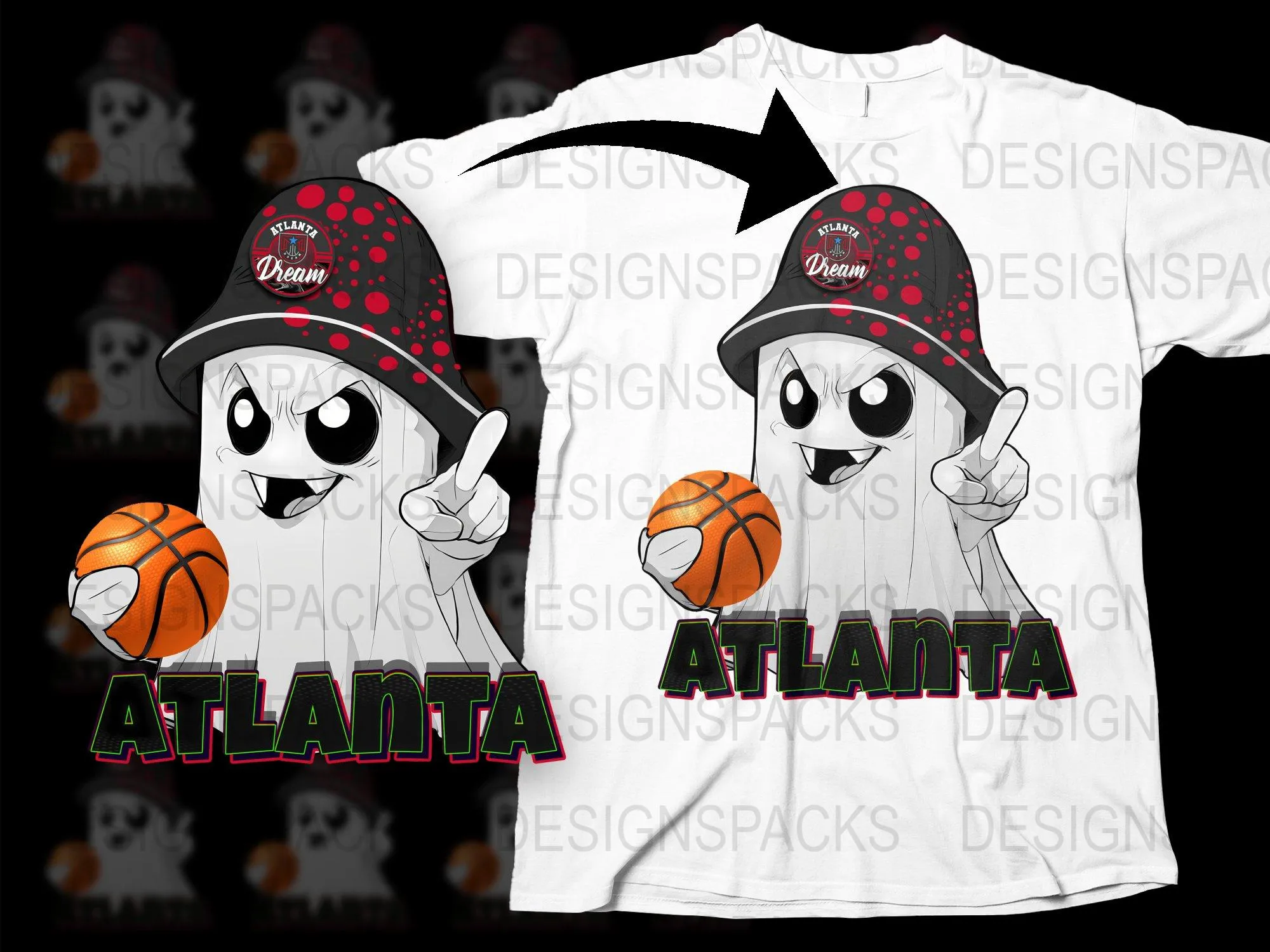 Atlanta Dream Ghost Cartoon Basketball Png Digital Download