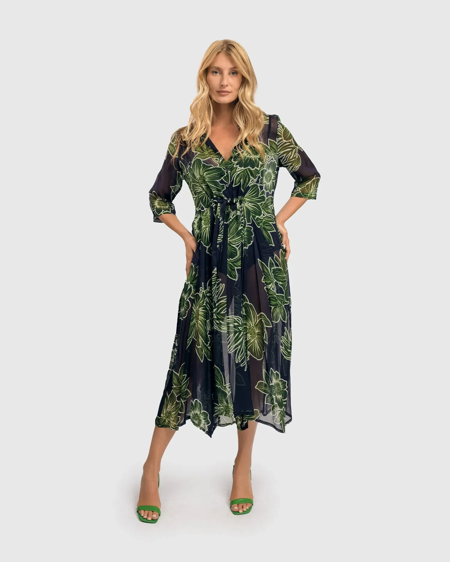Ava Chiffon Maxi Dress, Royal/green