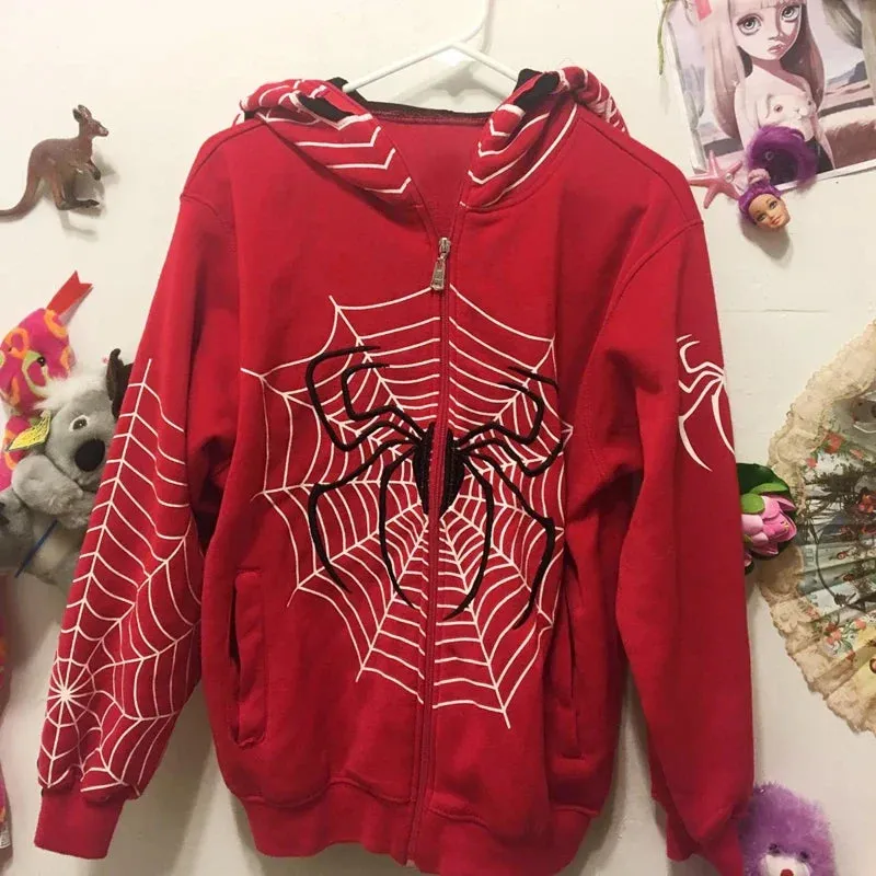 Back To School Sonicelife 2000s Retro Mall Goth Aesthetics Sweatshirt Graphic Print Full Zip Hoodie Autumn Full Sleeve Loose Jackets Coats Y2K Streetwear