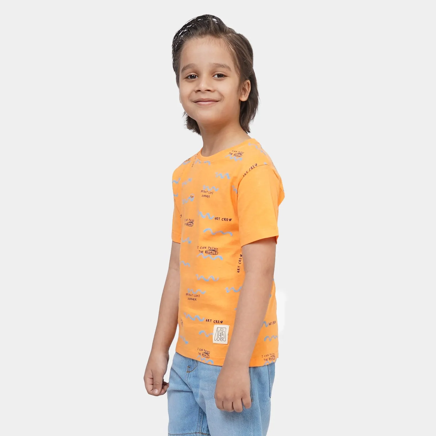 Boys Cotton T-Shirt Summer Wavy - Orange