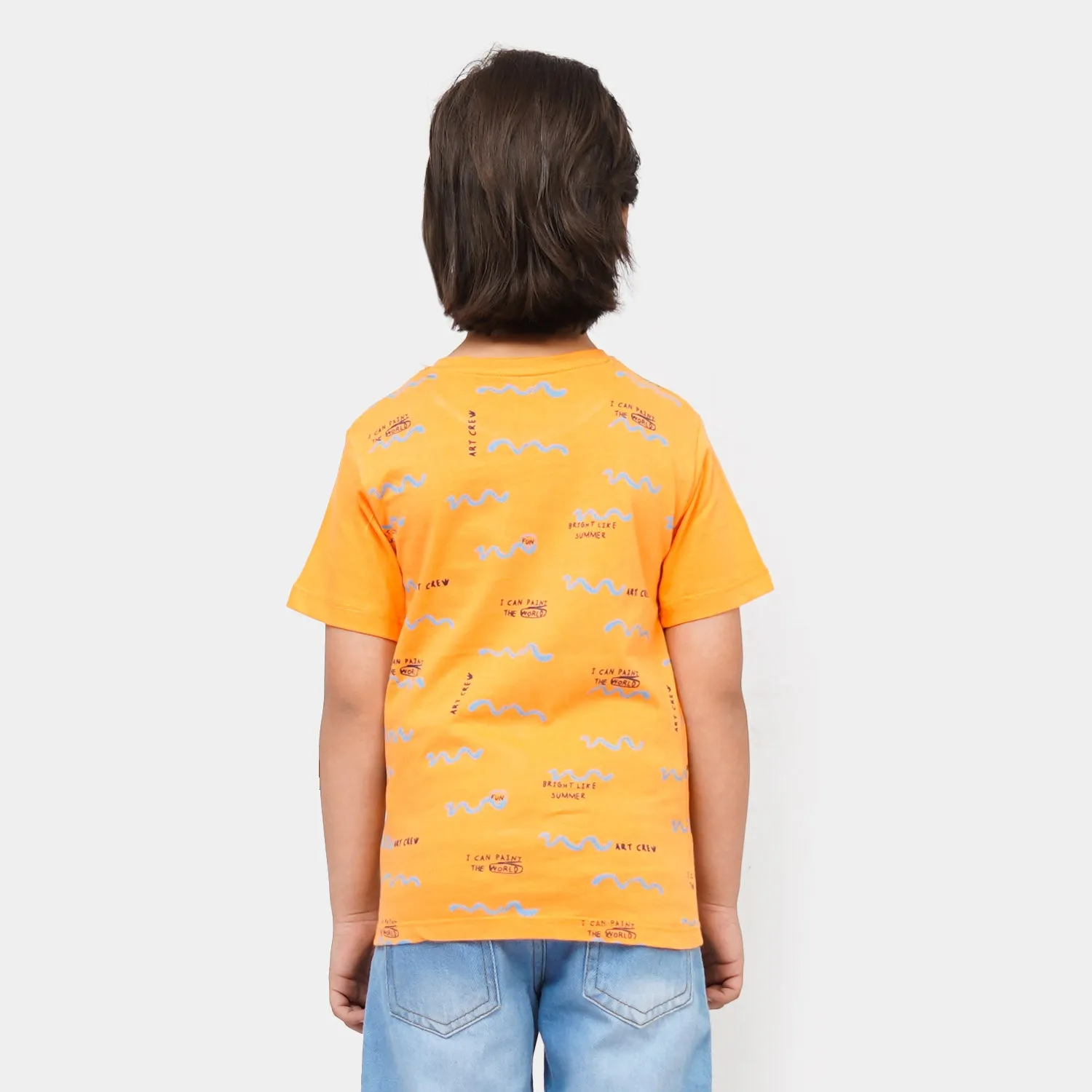 Boys Cotton T-Shirt Summer Wavy - Orange