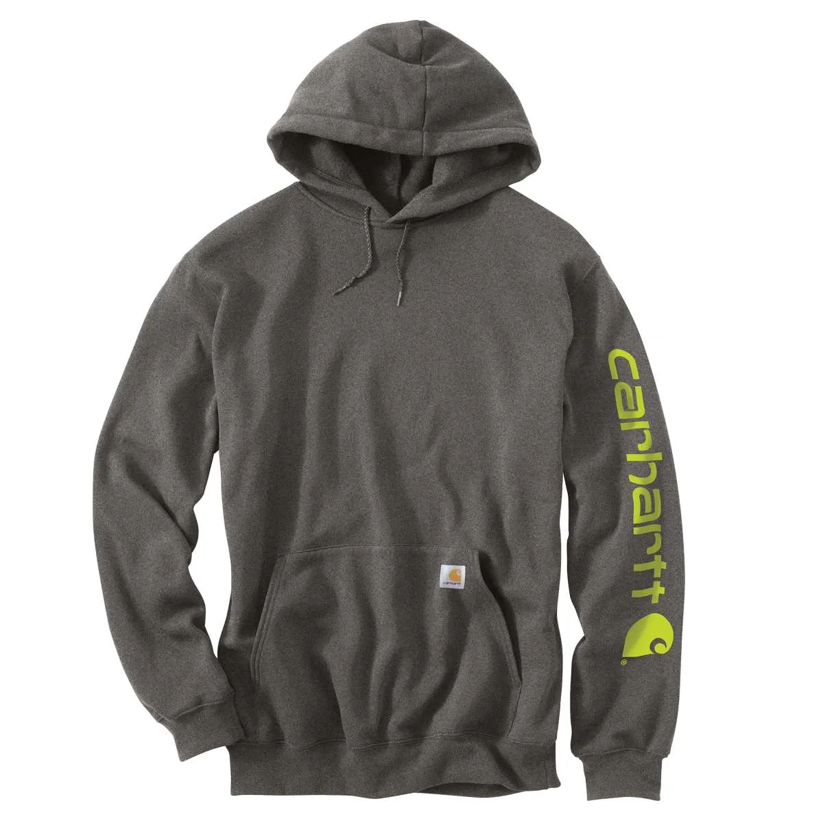 Carhartt Men's Carbon Heather Midweight Signature Sleeve Polo Hooded Sweatshirt