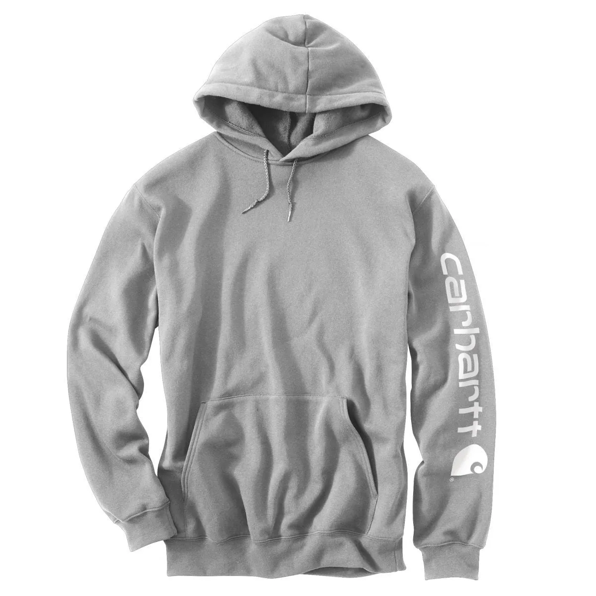Carhartt Men's Heather Grey Midweight Signature Sleeve Logo Hooded Sweatshirt