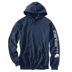 Carhartt Men's New Navy Midweight Signature Sleeve Logo Hooded Sweatshirt