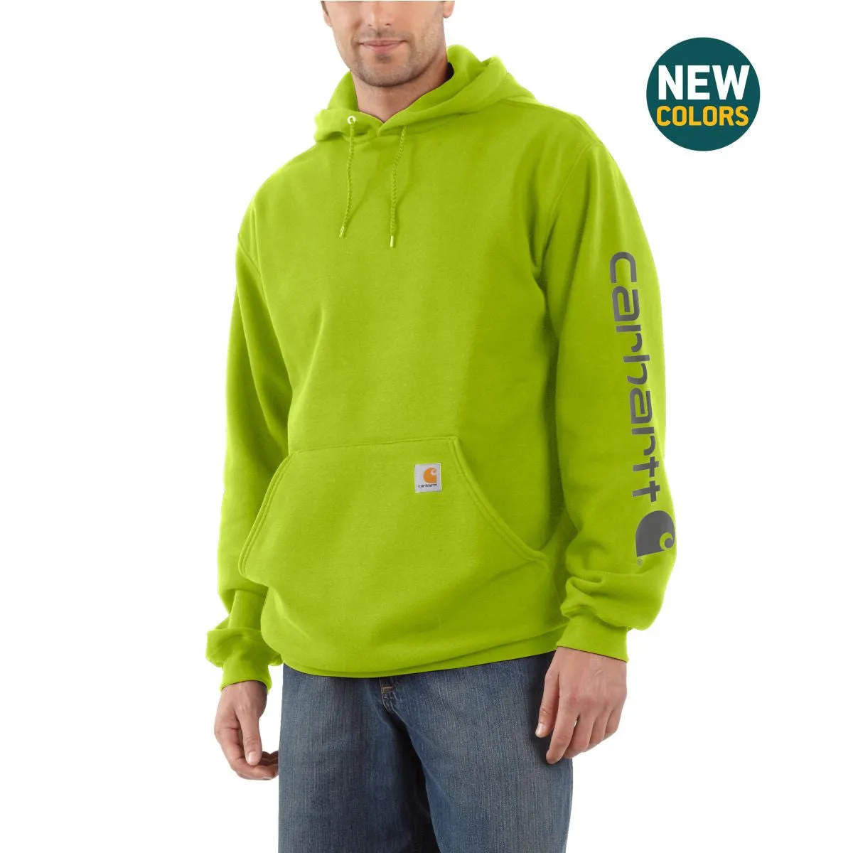 Carhartt Men's Sour Apple Midweight Signature Sleeve Logo Hooded Sweatshirt