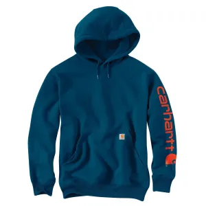 Carhartt Men's Superior Blue Midweight Signature Sleeve Logo Hooded Sweatshirt