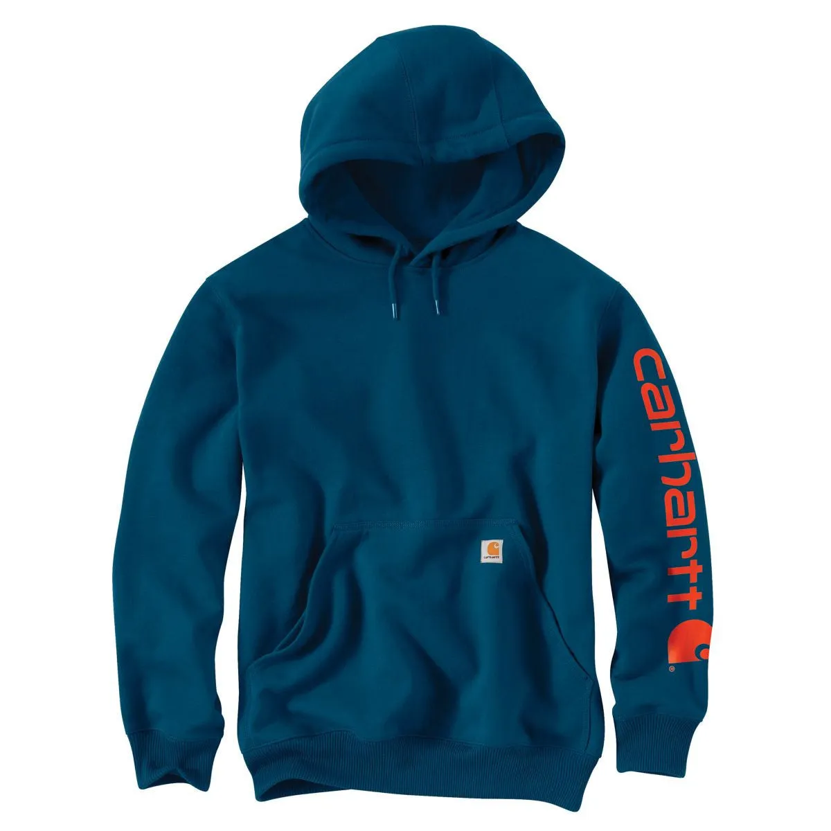 Carhartt Men's Superior Blue Midweight Signature Sleeve Logo Hooded Sweatshirt