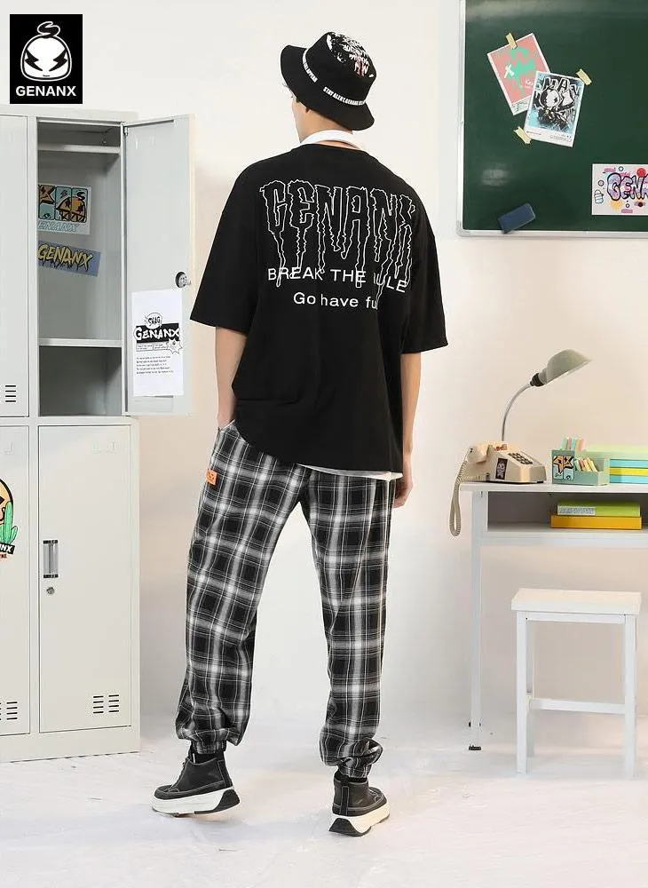 Cartoon Letter Graffiti Print Cotton T-Shirt