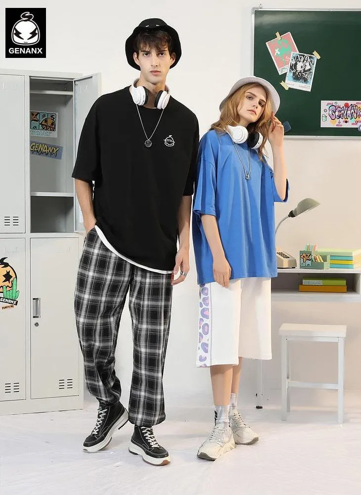 Cartoon Letter Graffiti Print Cotton T-Shirt
