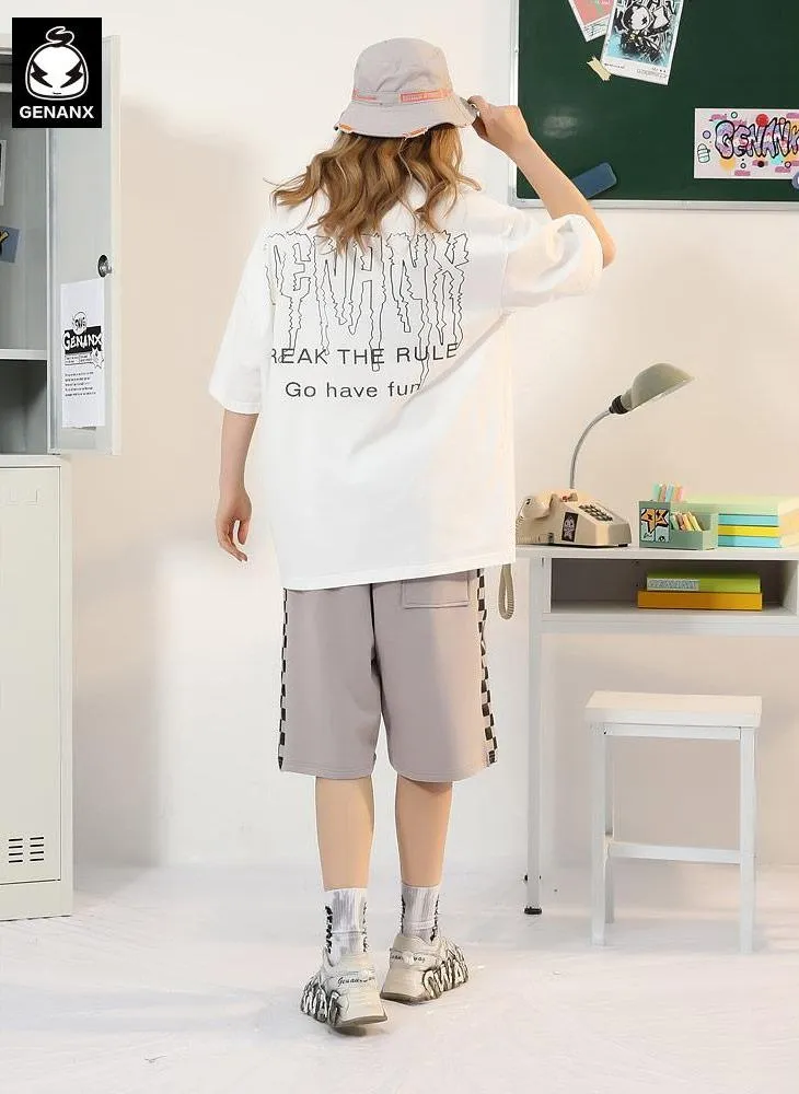 Cartoon Letter Graffiti Print Cotton T-Shirt