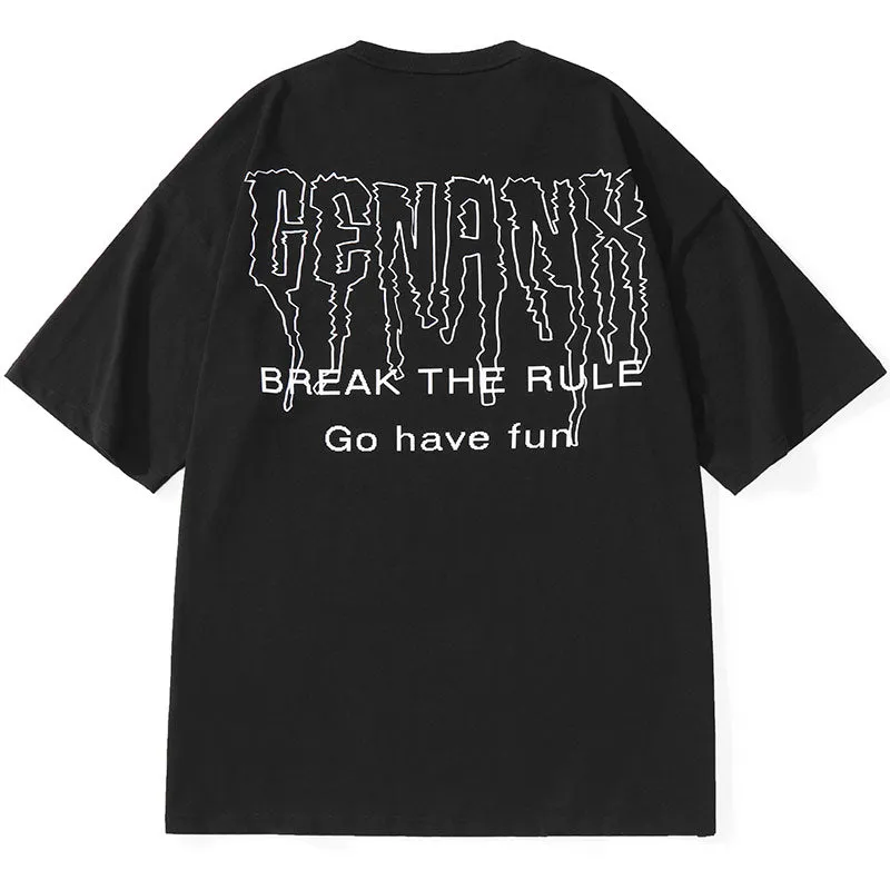Cartoon Letter Graffiti Print Cotton T-Shirt