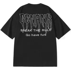 Cartoon Letter Graffiti Print Cotton T-Shirt