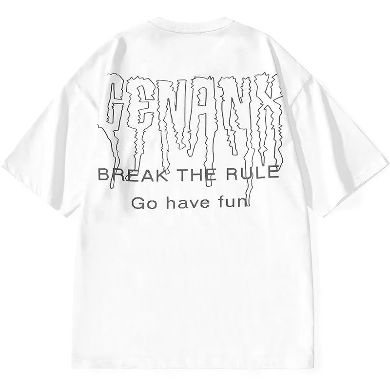 Cartoon Letter Graffiti Print Cotton T-Shirt