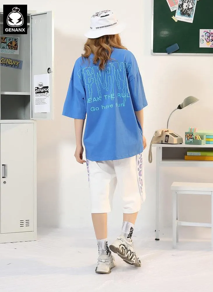 Cartoon Letter Graffiti Print Cotton T-Shirt