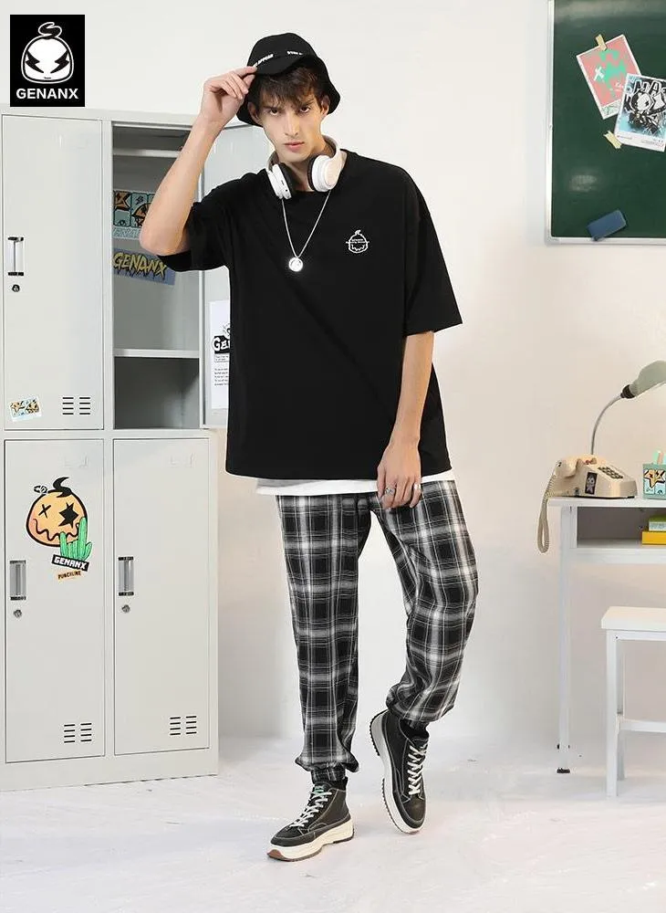 Cartoon Letter Graffiti Print Cotton T-Shirt