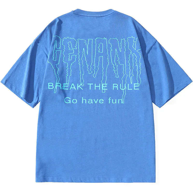 Cartoon Letter Graffiti Print Cotton T-Shirt