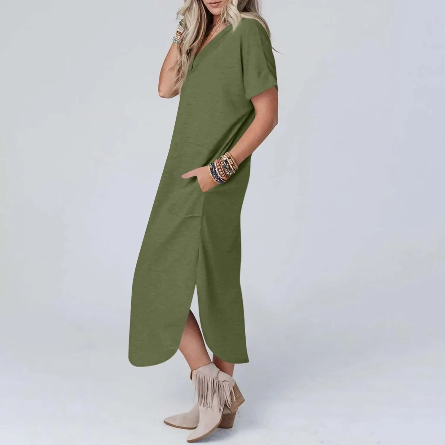 Casual Dresses for Women Summer Short Sleeve T-Shirt Dress Swing A Line Beach Vacation Sundresses with Pockets