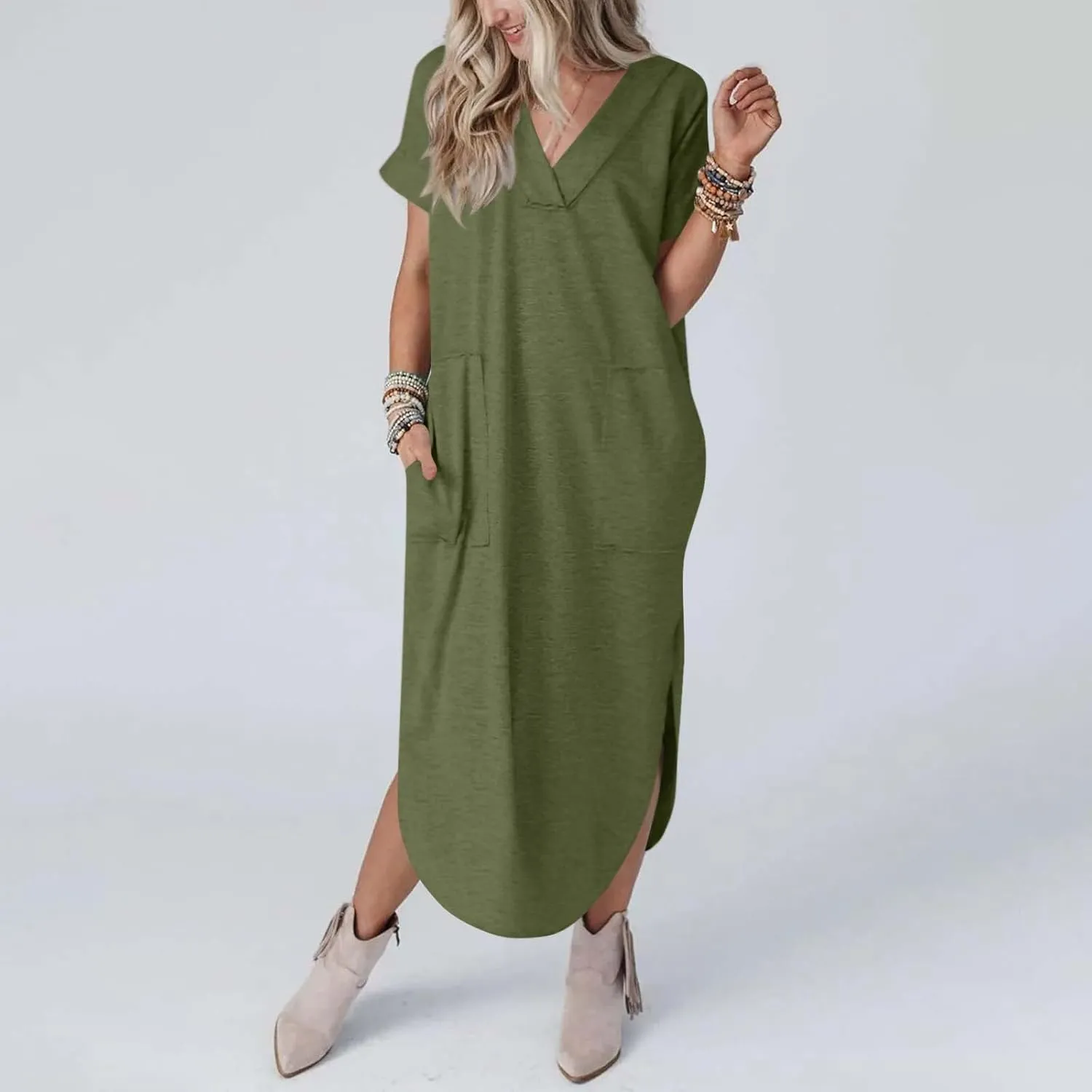 Casual Dresses for Women Summer Short Sleeve T-Shirt Dress Swing A Line Beach Vacation Sundresses with Pockets