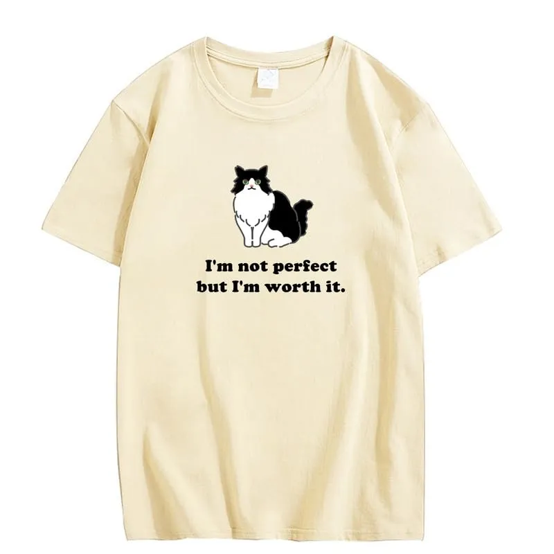 CORIRESHA Women's Cute Cat Crewneck Short Sleeve Casual Loose Cotton Personalized T-Shirt