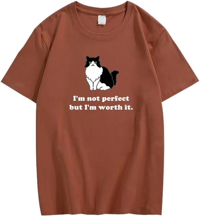 CORIRESHA Women's Cute Cat Crewneck Short Sleeve Casual Loose Cotton Personalized T-Shirt