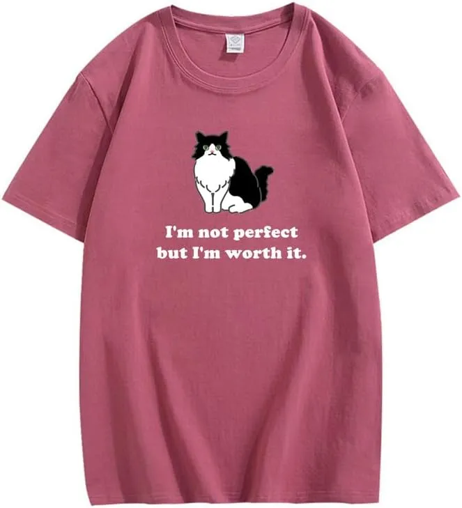 CORIRESHA Women's Cute Cat Crewneck Short Sleeve Casual Loose Cotton Personalized T-Shirt