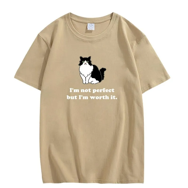 CORIRESHA Women's Cute Cat Crewneck Short Sleeve Casual Loose Cotton Personalized T-Shirt