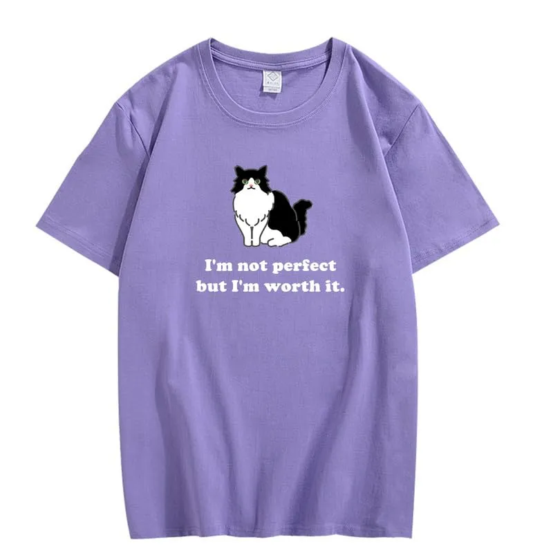 CORIRESHA Women's Cute Cat Crewneck Short Sleeve Casual Loose Cotton Personalized T-Shirt