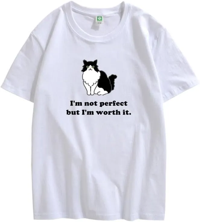 CORIRESHA Women's Cute Cat Crewneck Short Sleeve Casual Loose Cotton Personalized T-Shirt
