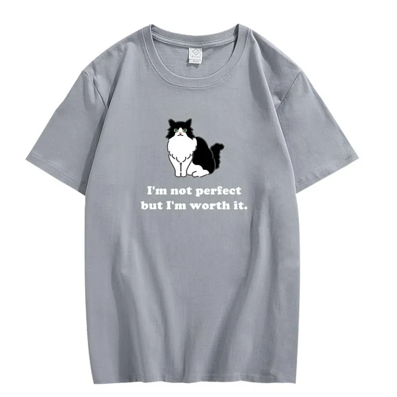 CORIRESHA Women's Cute Cat Crewneck Short Sleeve Casual Loose Cotton Personalized T-Shirt