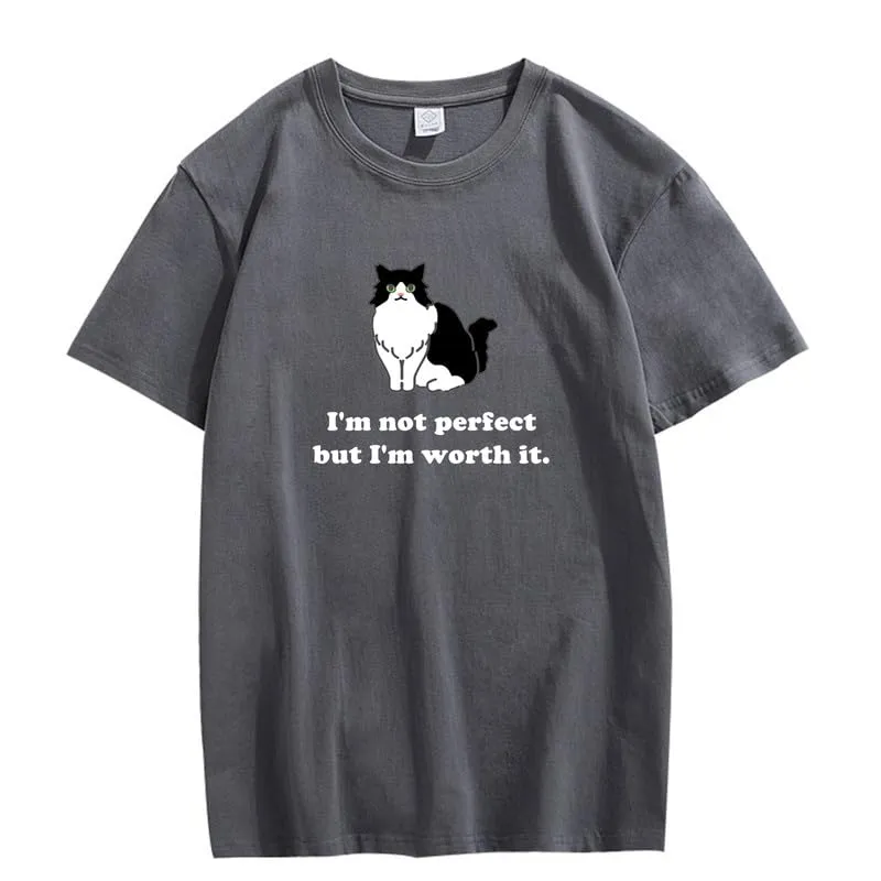 CORIRESHA Women's Cute Cat Crewneck Short Sleeve Casual Loose Cotton Personalized T-Shirt