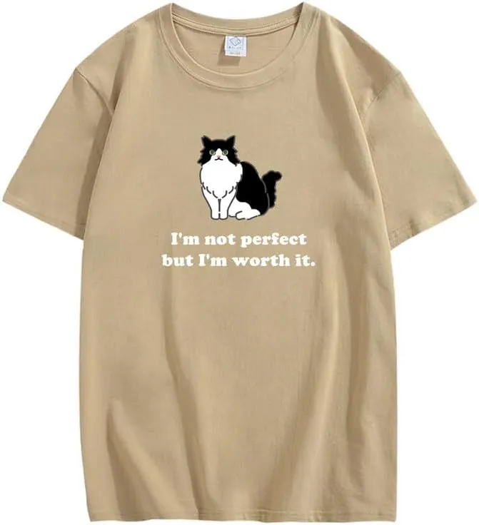 CORIRESHA Women's Cute Cat Crewneck Short Sleeve Casual Loose Cotton Personalized T-Shirt