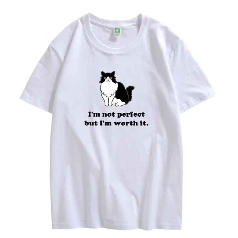 CORIRESHA Women's Cute Cat Crewneck Short Sleeve Casual Loose Cotton Personalized T-Shirt