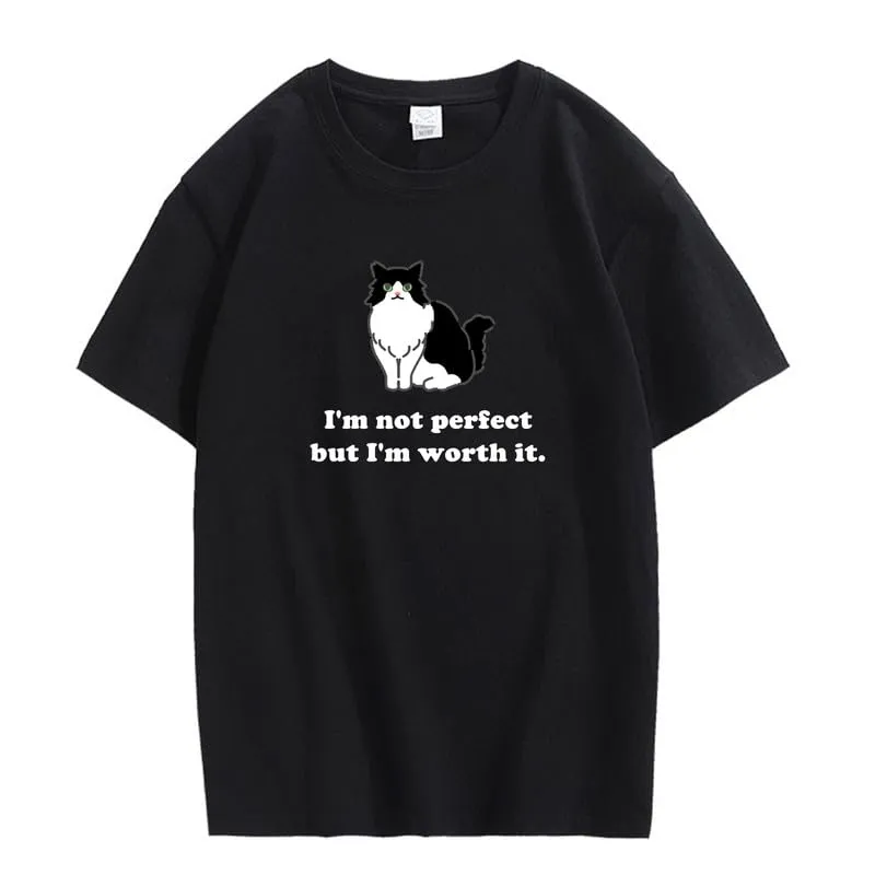 CORIRESHA Women's Cute Cat Crewneck Short Sleeve Casual Loose Cotton Personalized T-Shirt