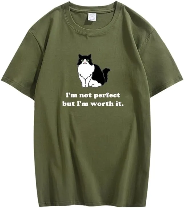 CORIRESHA Women's Cute Cat Crewneck Short Sleeve Casual Loose Cotton Personalized T-Shirt
