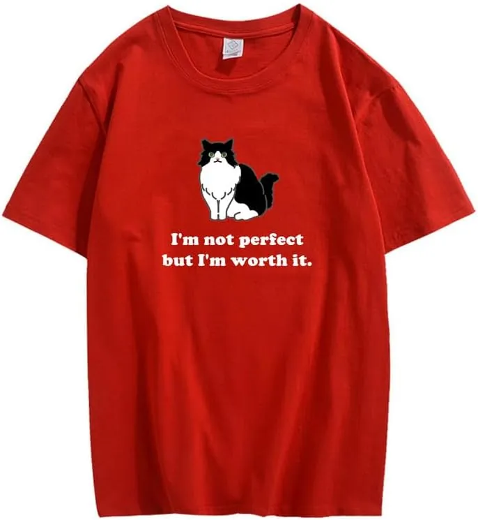 CORIRESHA Women's Cute Cat Crewneck Short Sleeve Casual Loose Cotton Personalized T-Shirt