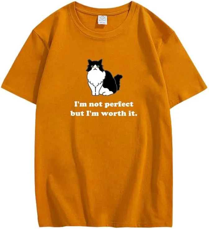 CORIRESHA Women's Cute Cat Crewneck Short Sleeve Casual Loose Cotton Personalized T-Shirt