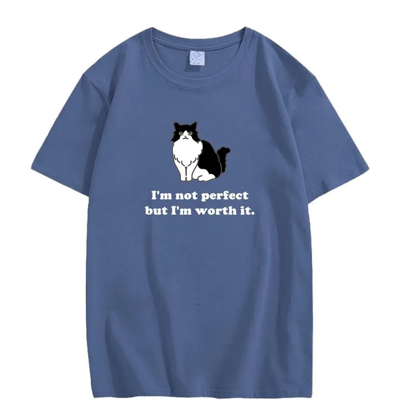CORIRESHA Women's Cute Cat Crewneck Short Sleeve Casual Loose Cotton Personalized T-Shirt