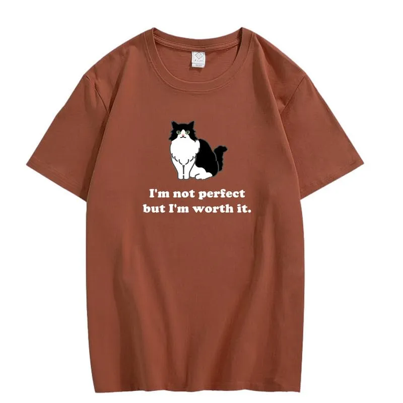 CORIRESHA Women's Cute Cat Crewneck Short Sleeve Casual Loose Cotton Personalized T-Shirt