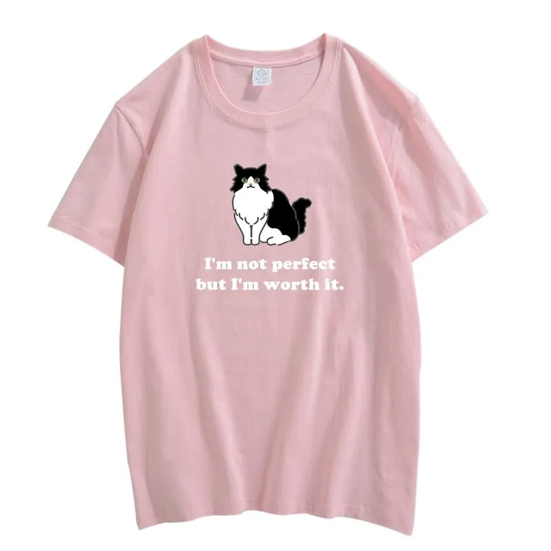 CORIRESHA Women's Cute Cat Crewneck Short Sleeve Casual Loose Cotton Personalized T-Shirt