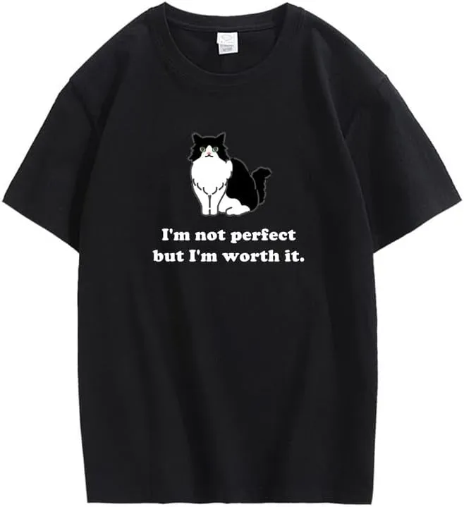 CORIRESHA Women's Cute Cat Crewneck Short Sleeve Casual Loose Cotton Personalized T-Shirt