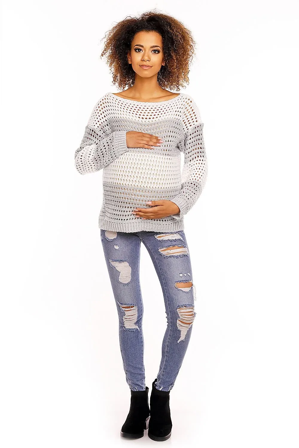 Delicate Openwork Oversize Pregnancy Sweater  PeeKaBoo