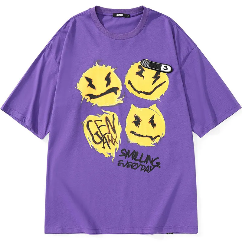 Emoji Letter Print Velcro Embroidery Label T-Shirt