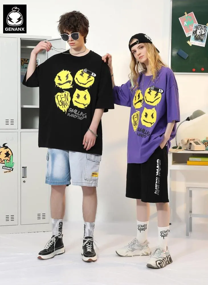 Emoji Letter Print Velcro Embroidery Label T-Shirt