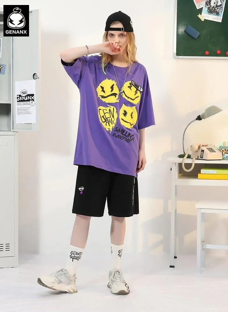 Emoji Letter Print Velcro Embroidery Label T-Shirt