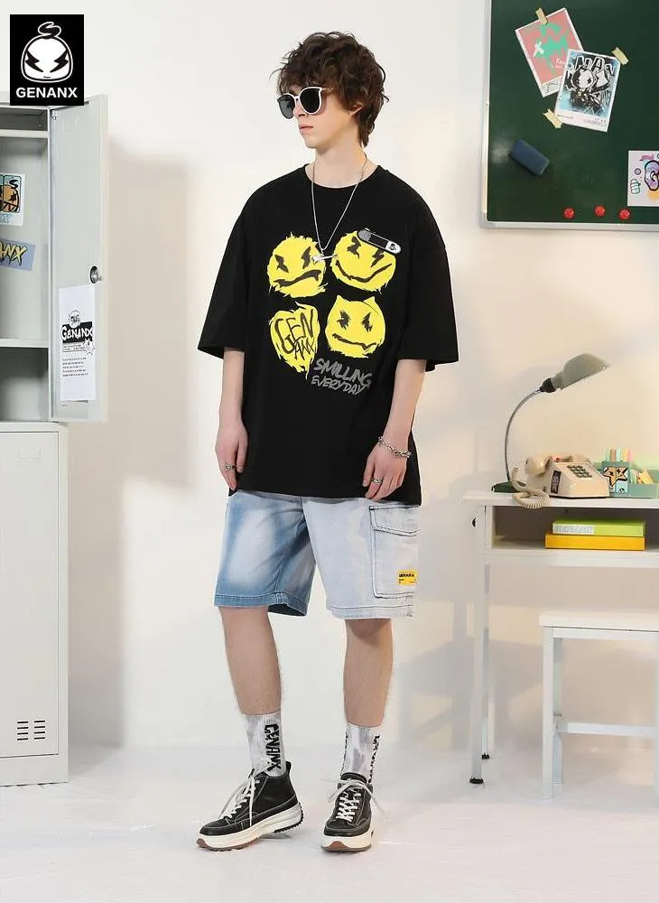 Emoji Letter Print Velcro Embroidery Label T-Shirt