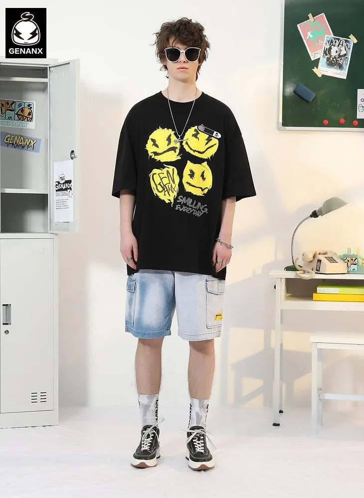 Emoji Letter Print Velcro Embroidery Label T-Shirt